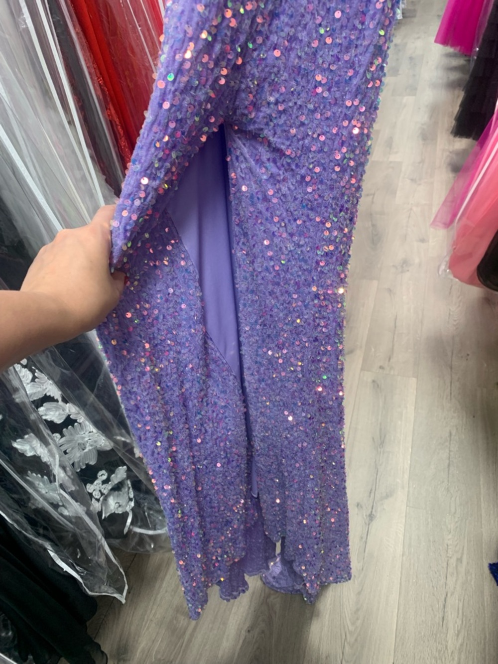 Sparkling Lavender One-Shoulder Sequin Prom Dress - Picture 3 of 7
